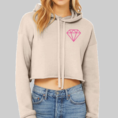 Women's Sponge Fleece Cropped Fleece Hoodie - Diamond Chest - Pink Thumbnail