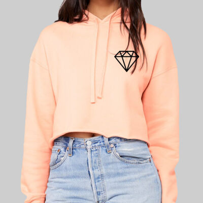 Women's Sponge Fleece Cropped Fleece Hoodie - Diamond Chest - Black Thumbnail