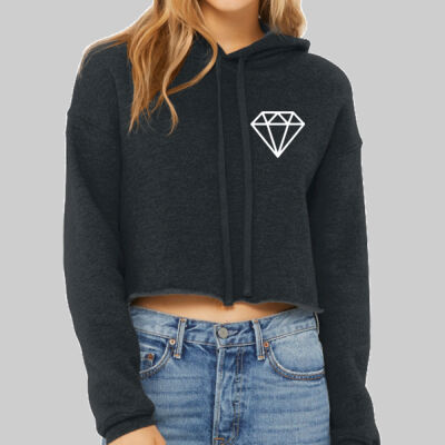 Women's Sponge Fleece Cropped Fleece Hoodie - Diamond Chest - White Thumbnail