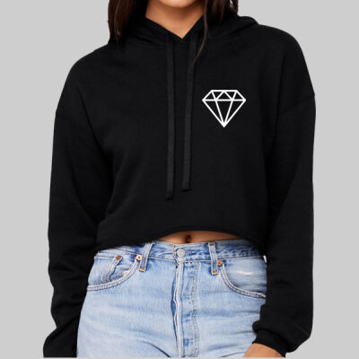 Women's Sponge Fleece Cropped Fleece Hoodie - Diamond & Sleeve - White Thumbnail
