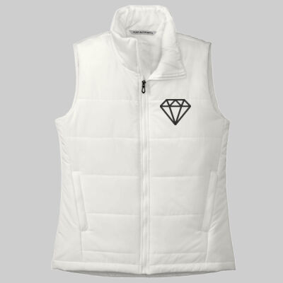 Women's Puffer Vest - Embroidered Diamond - Black Thumbnail