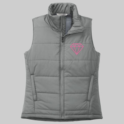 Women's Puffer Vest - Embroidered Diamond - Back & Front - Pink Thumbnail