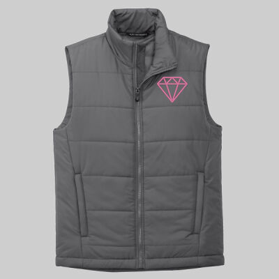 Puffer Vest - Embroidered Diamond - Back & Front - Pink Thumbnail