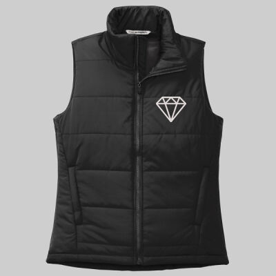 Women's Puffer Vest - Embroidered Diamond - Back & Front - White Thumbnail