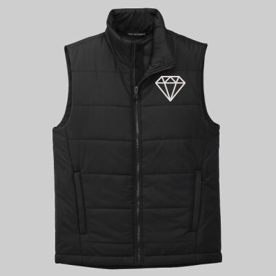 Puffer Vest - Embroidered Diamond - Back & Front - White Thumbnail
